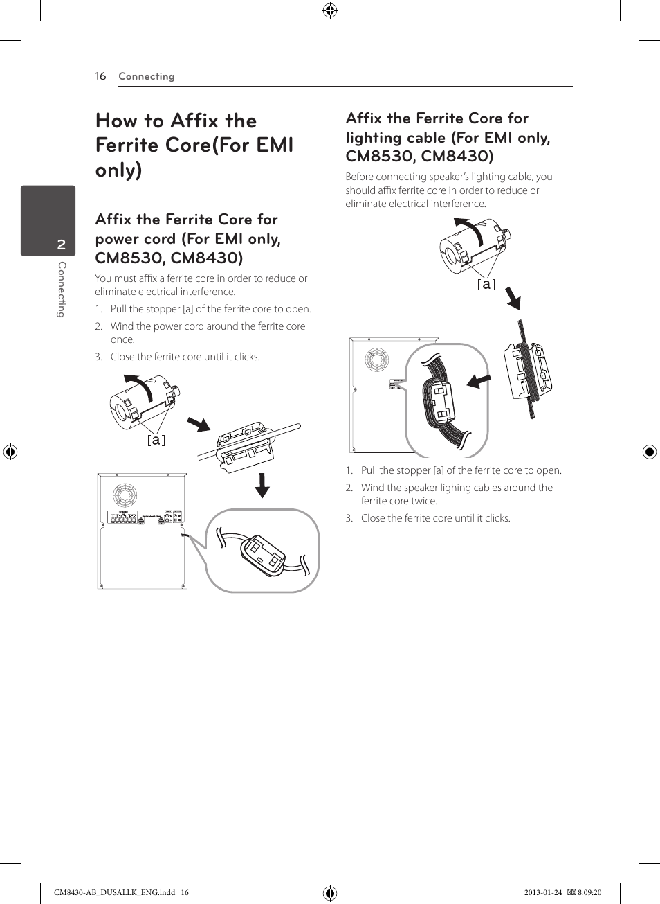 How to affix the ferrite core(for emi only) | LG CM8430 User Manual | Page 16 / 42