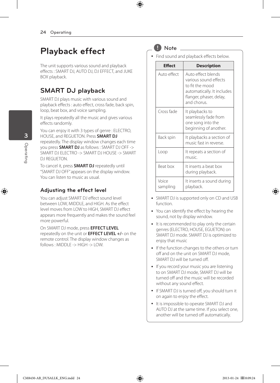 Playback effect, Smart dj playback | LG CM8430 User Manual | Page 24 / 42