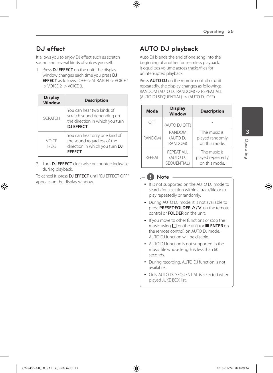 Dj effect, Auto dj playback | LG CM8430 User Manual | Page 25 / 42