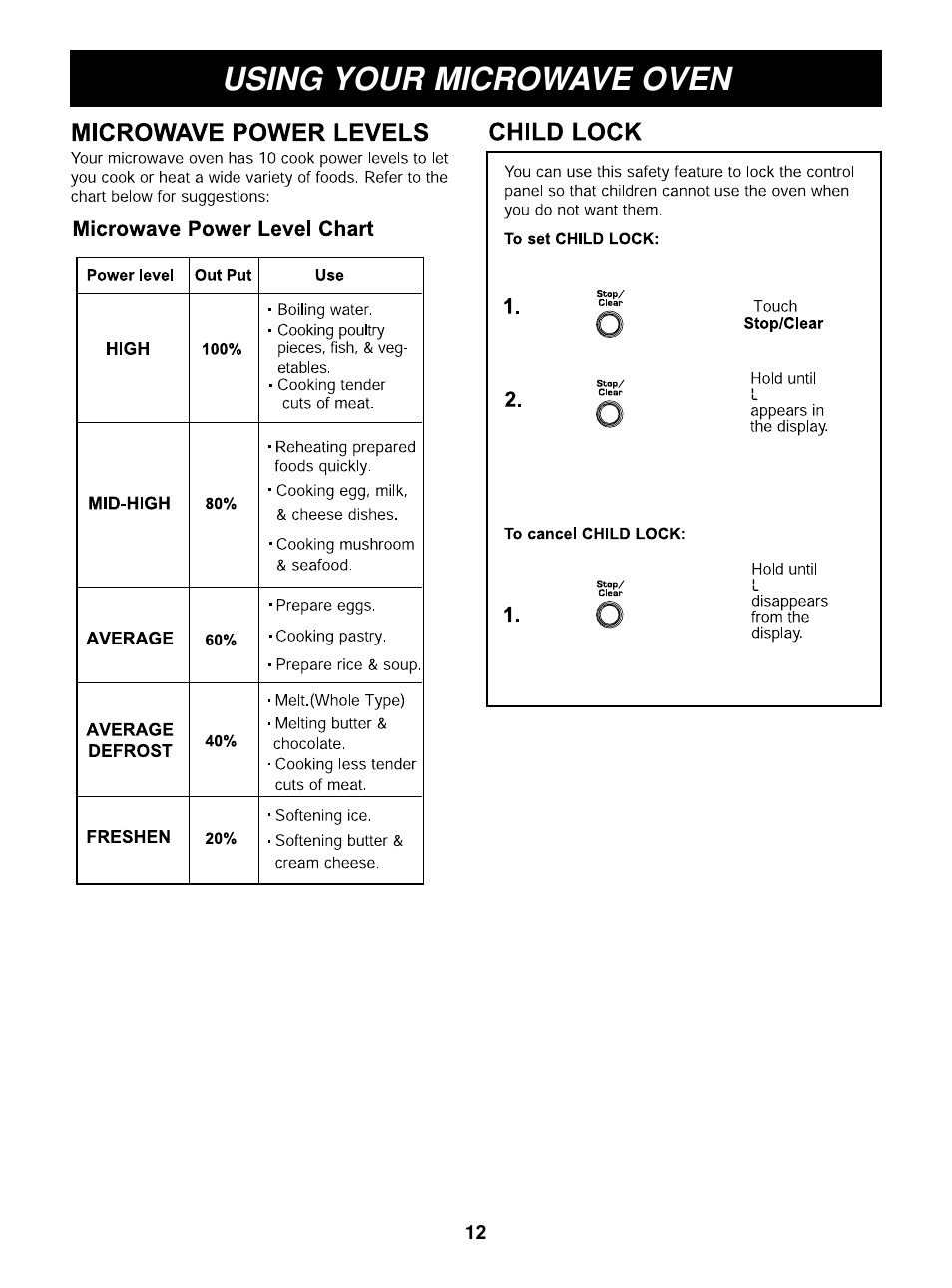 Using your microwave oven | LG MAR1140W User Manual | Page 12 / 24