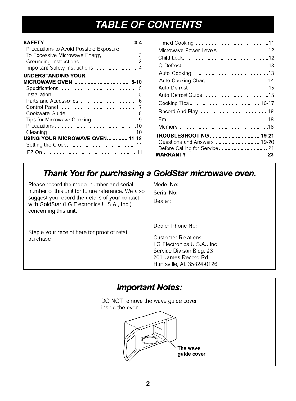 LG MAR1140W User Manual | Page 2 / 24