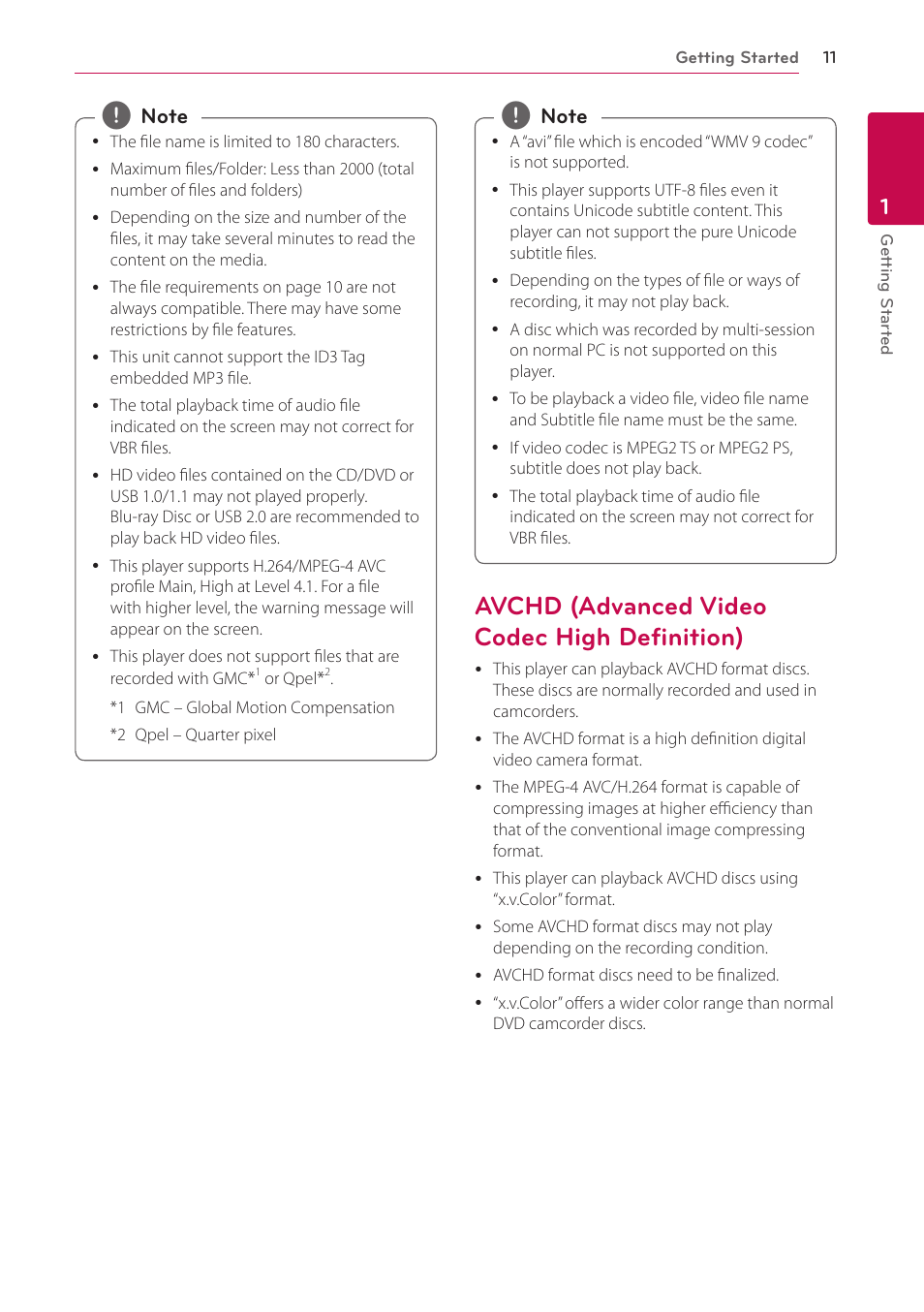Avchd (advanced video codec high definition), Avchd (advanced video codec high, Definition) | LG BP325W User Manual | Page 11 / 61