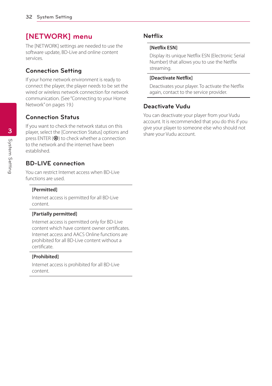Network] menu, 32 – [network] menu | LG BP325W User Manual | Page 32 / 61