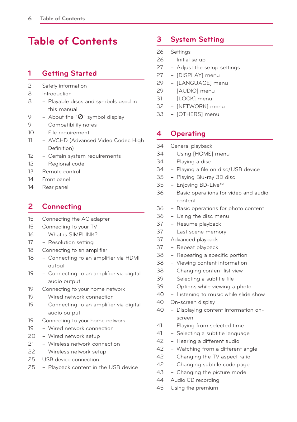 LG BP325W User Manual | Page 6 / 61