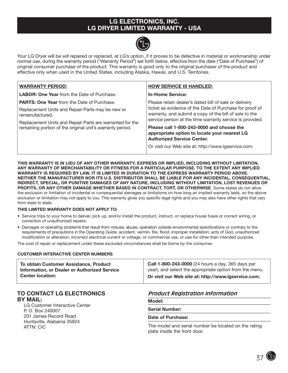 LG DLE1310W User Manual | Page 37 / 76