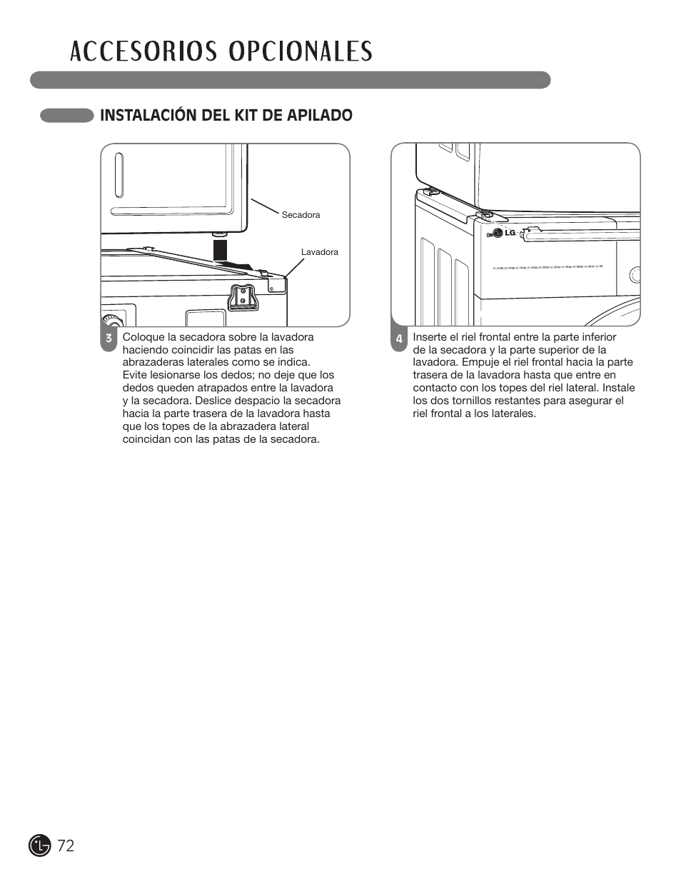 Instalación del kit de apilado | LG DLE1310W User Manual | Page 72 / 76