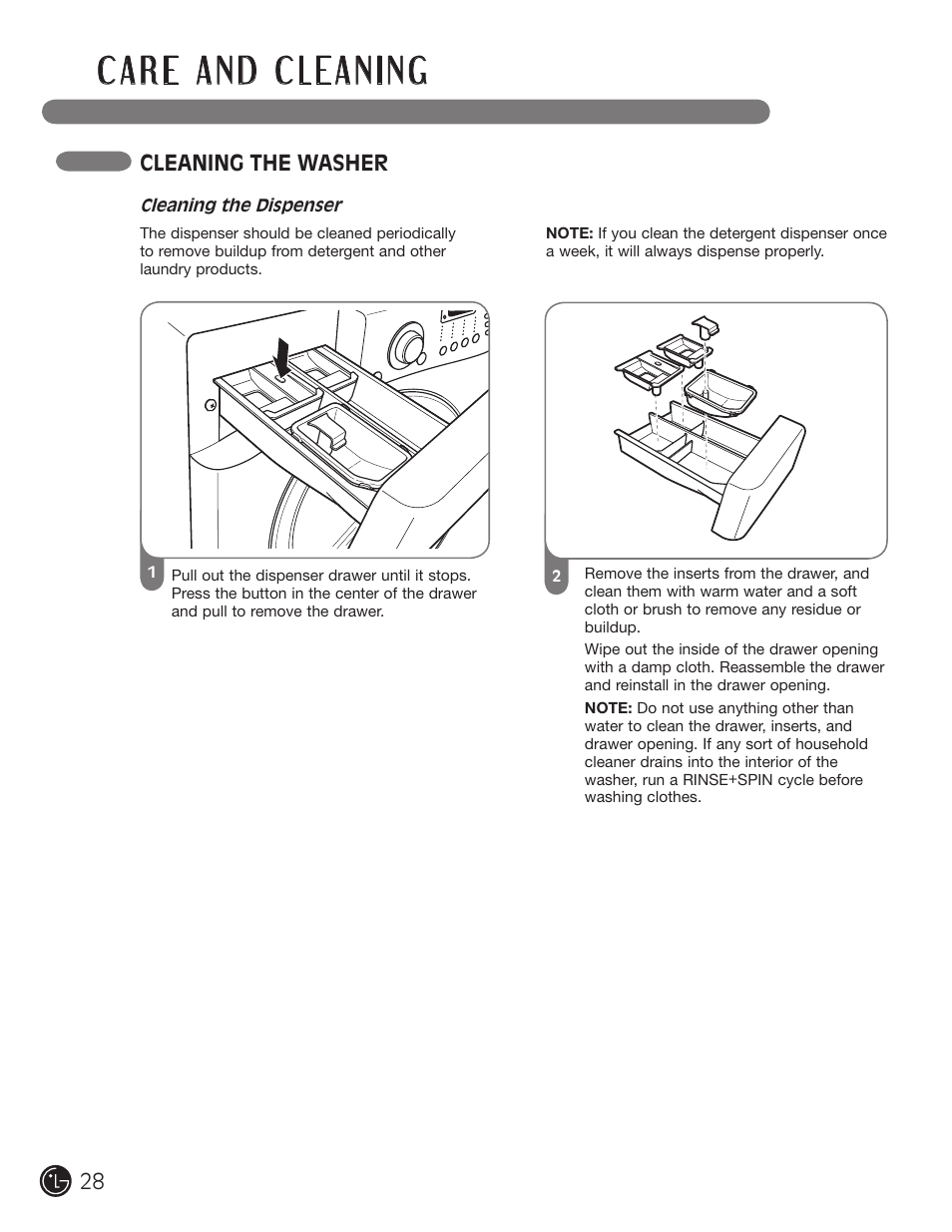 Cleaning the washer | LG WM2701HV User Manual | Page 28 / 108