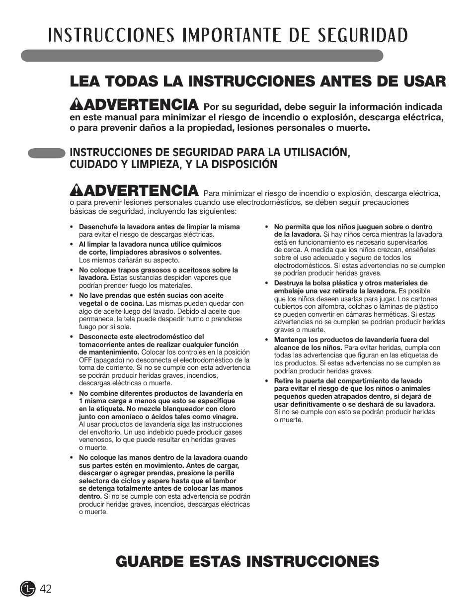 Wadvertencia | LG WM2701HV User Manual | Page 42 / 108