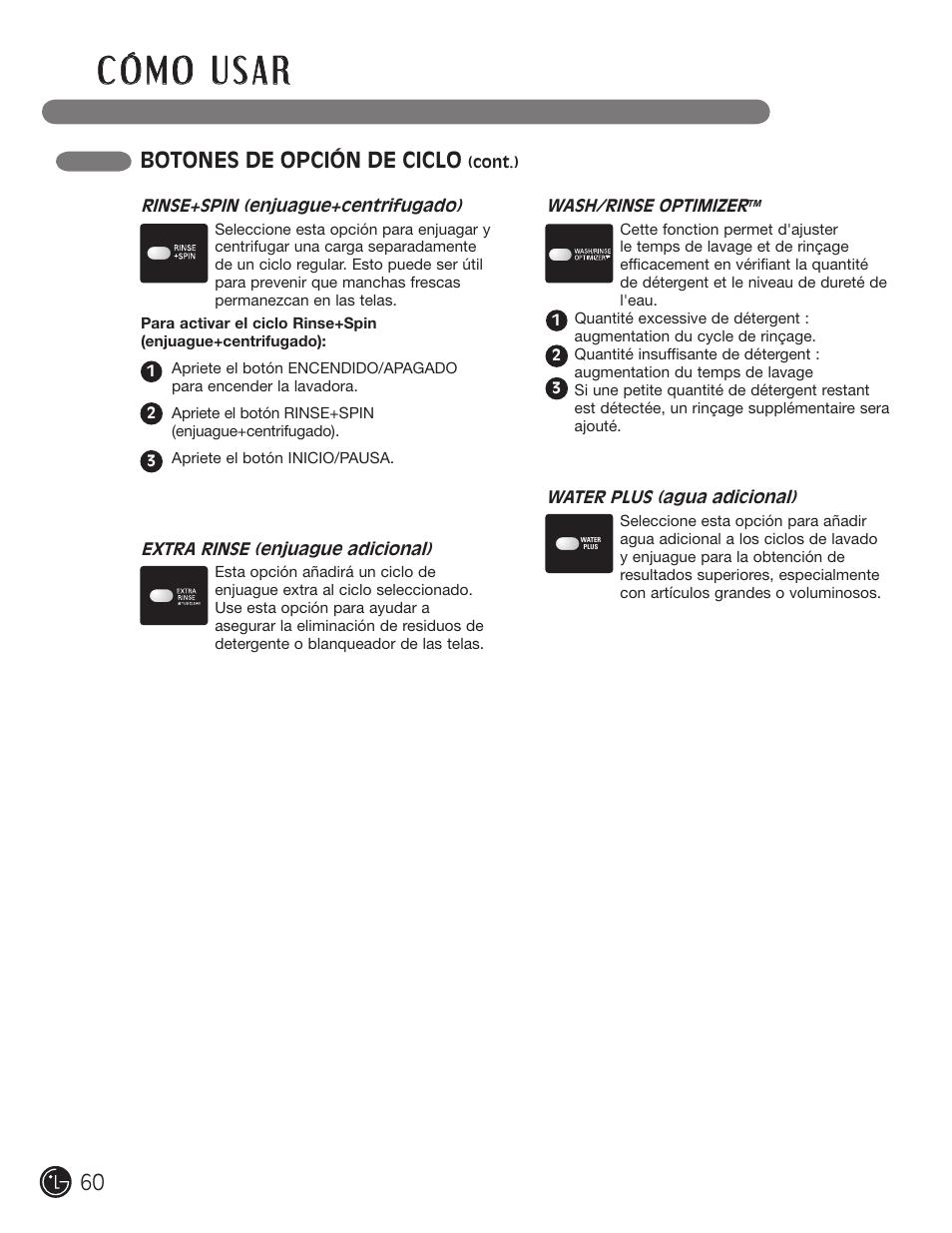 Botones de opción de ciclo | LG WM2701HV User Manual | Page 60 / 108