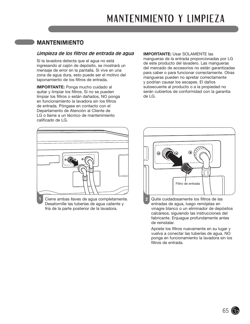 Mantenimiento | LG WM2701HV User Manual | Page 65 / 108