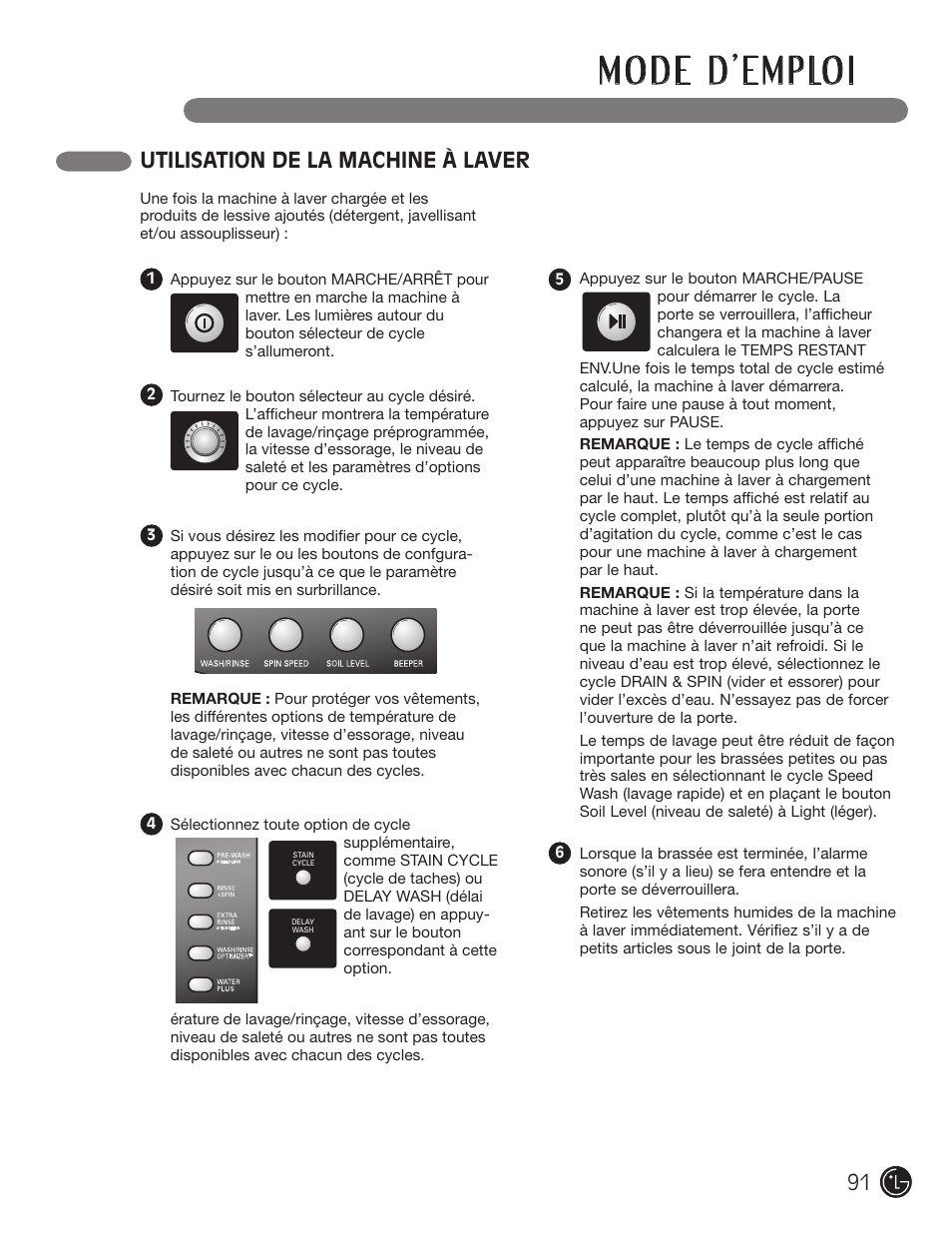 Utilisation de la machine à laver | LG WM2701HV User Manual | Page 91 / 108