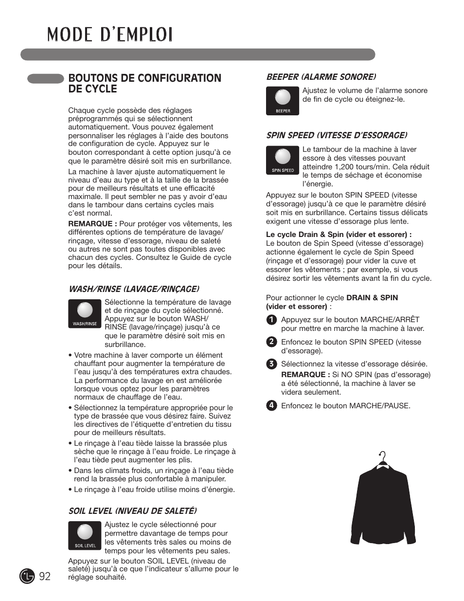 Boutons de configuration de cycle | LG WM2701HV User Manual | Page 92 / 108