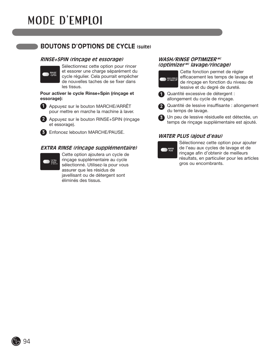 Boutons d’options de cycle | LG WM2701HV User Manual | Page 94 / 108