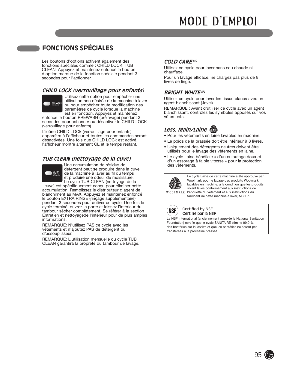 Fonctions spéciales | LG WM2701HV User Manual | Page 95 / 108