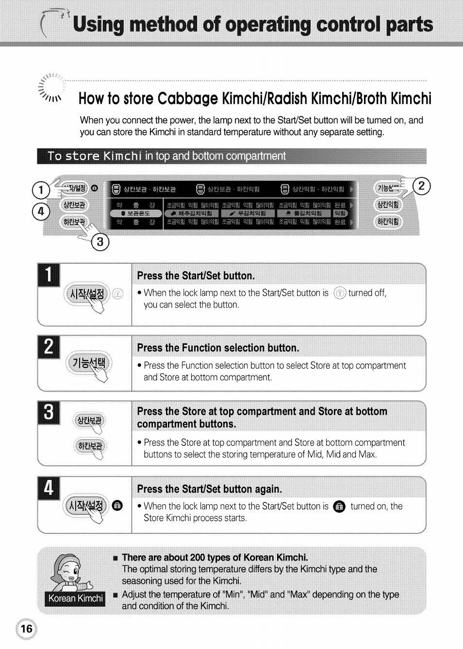 Using method of operating control parts | LG GR-K09S User Manual | Page 16 / 31
