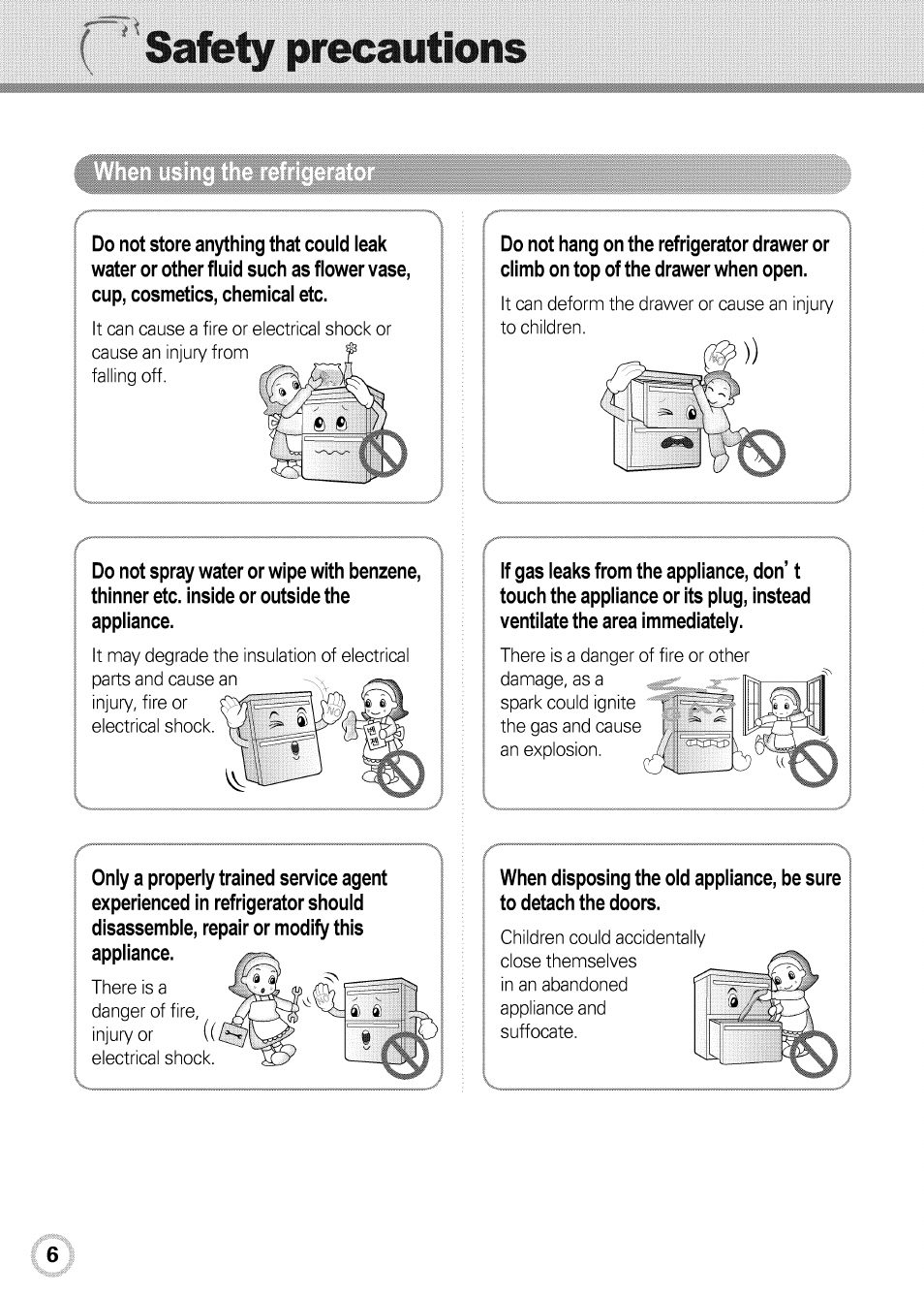 Safety precautions | LG GR-K09S User Manual | Page 6 / 31