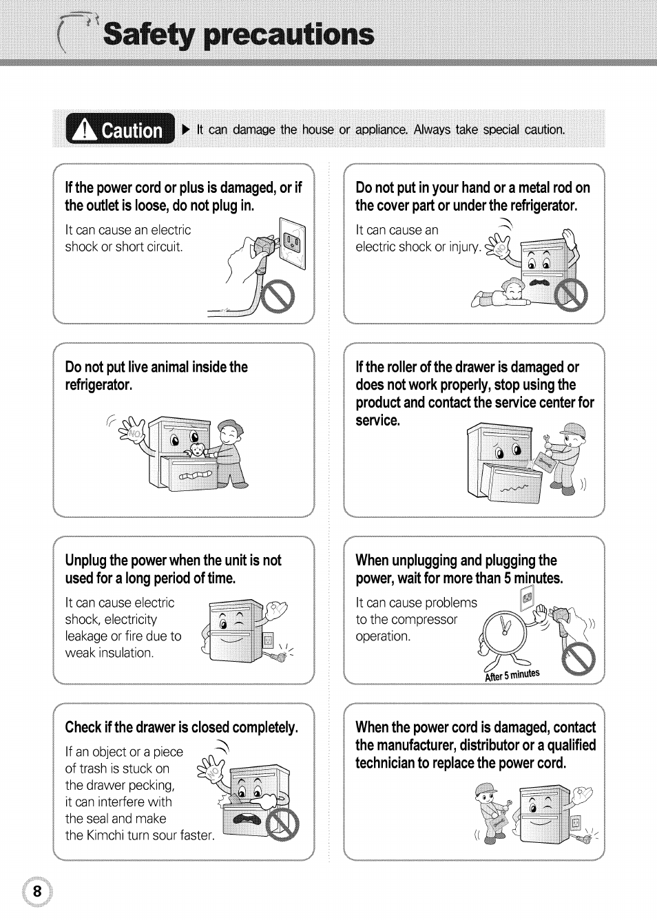 Safety precautions | LG GR-K09S User Manual | Page 8 / 31