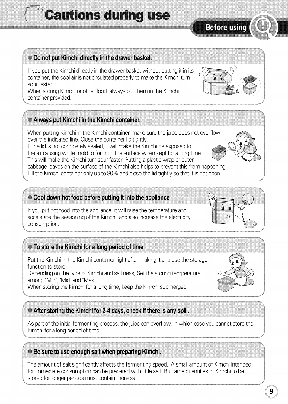Cautions during use, Lilil | LG GR-K09S User Manual | Page 9 / 31