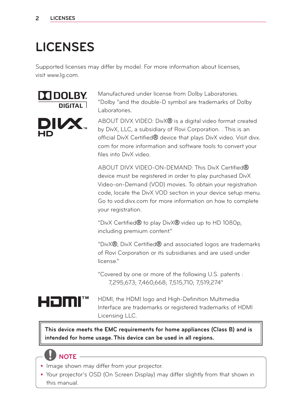 Licenses | LG PA70G User Manual | Page 2 / 60