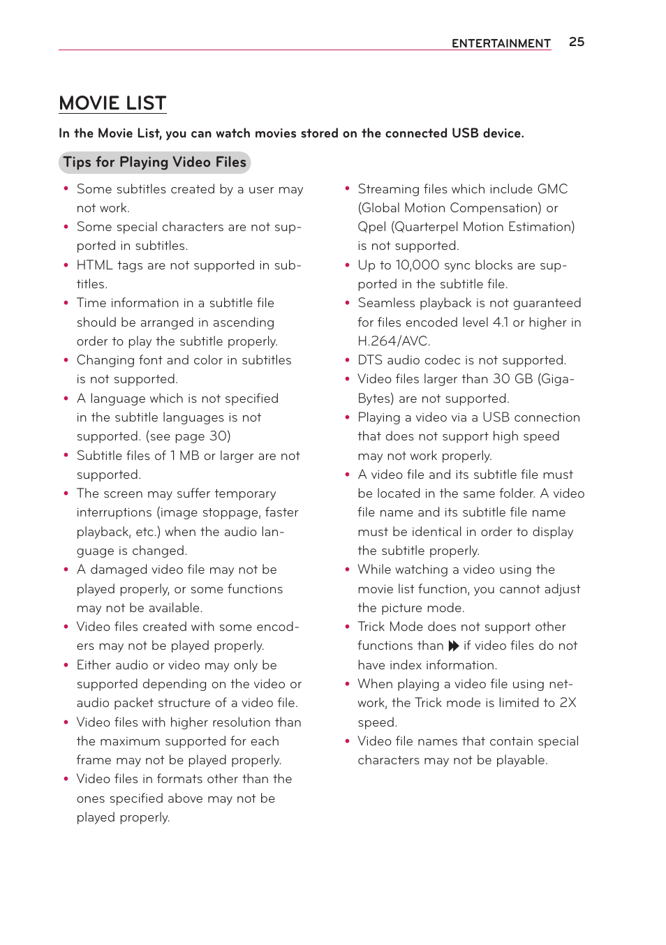 Movie list | LG PA70G User Manual | Page 25 / 60