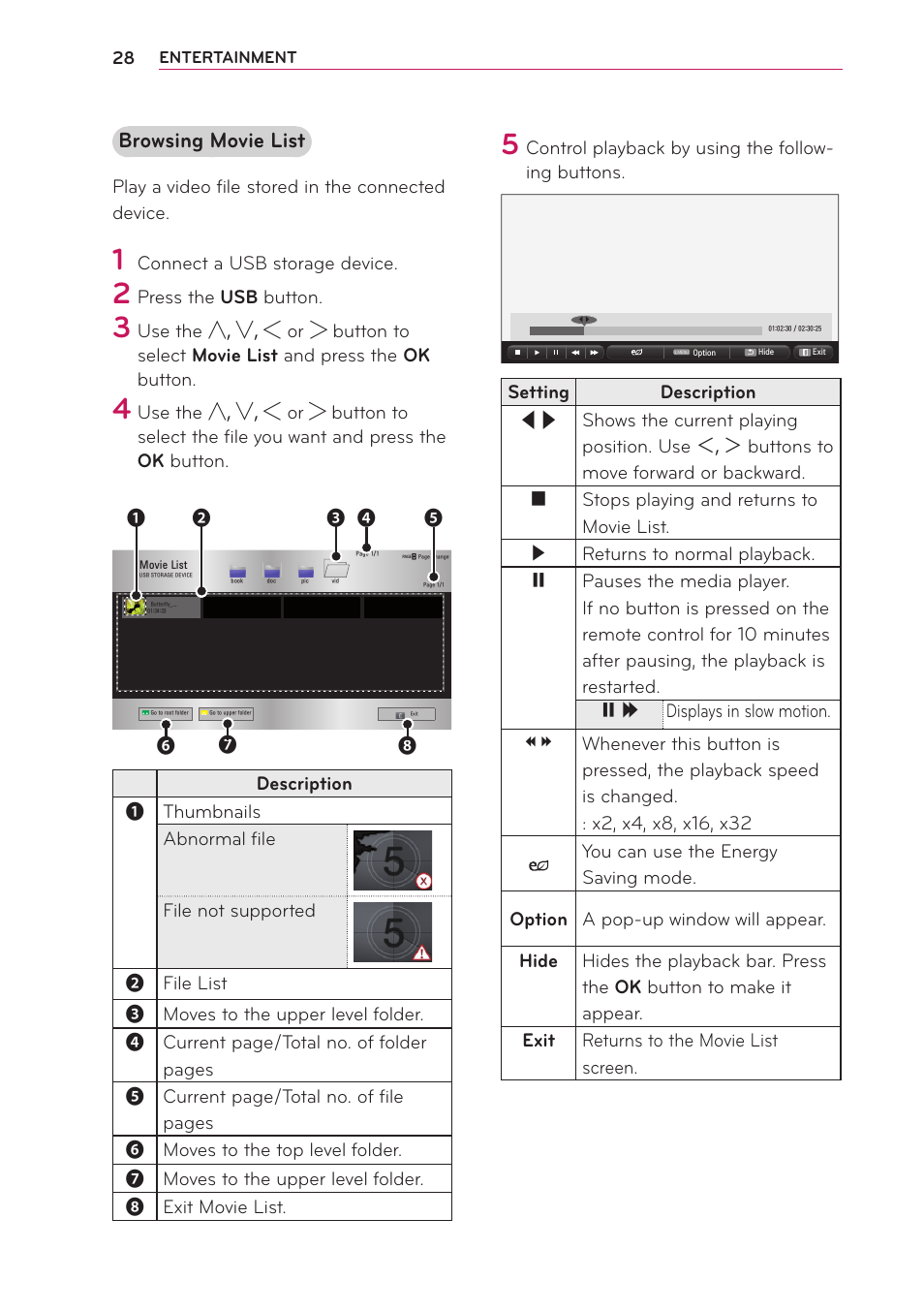 Browsing movie list | LG PA70G User Manual | Page 28 / 60