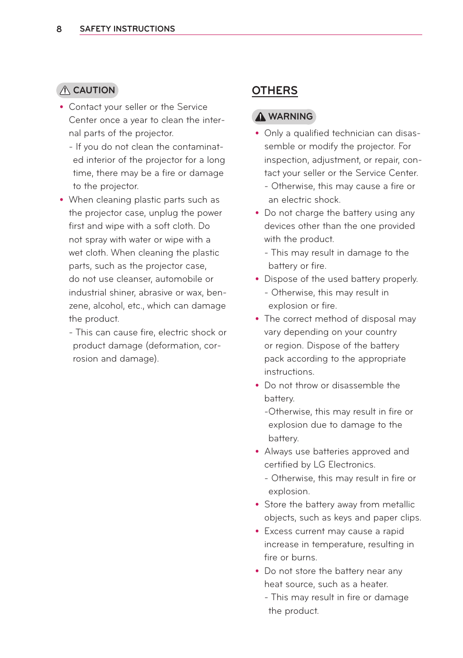 Others | LG PA70G User Manual | Page 8 / 60