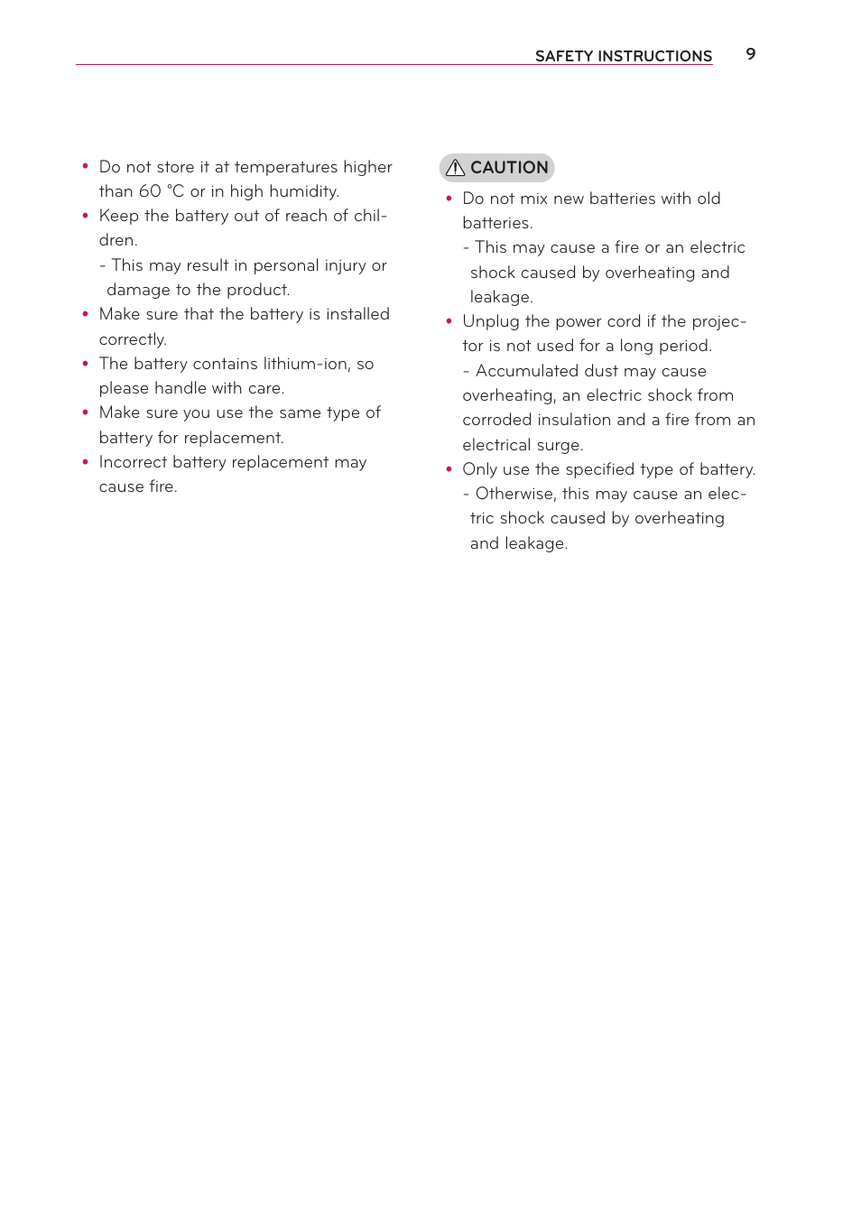 LG PA70G User Manual | Page 9 / 60