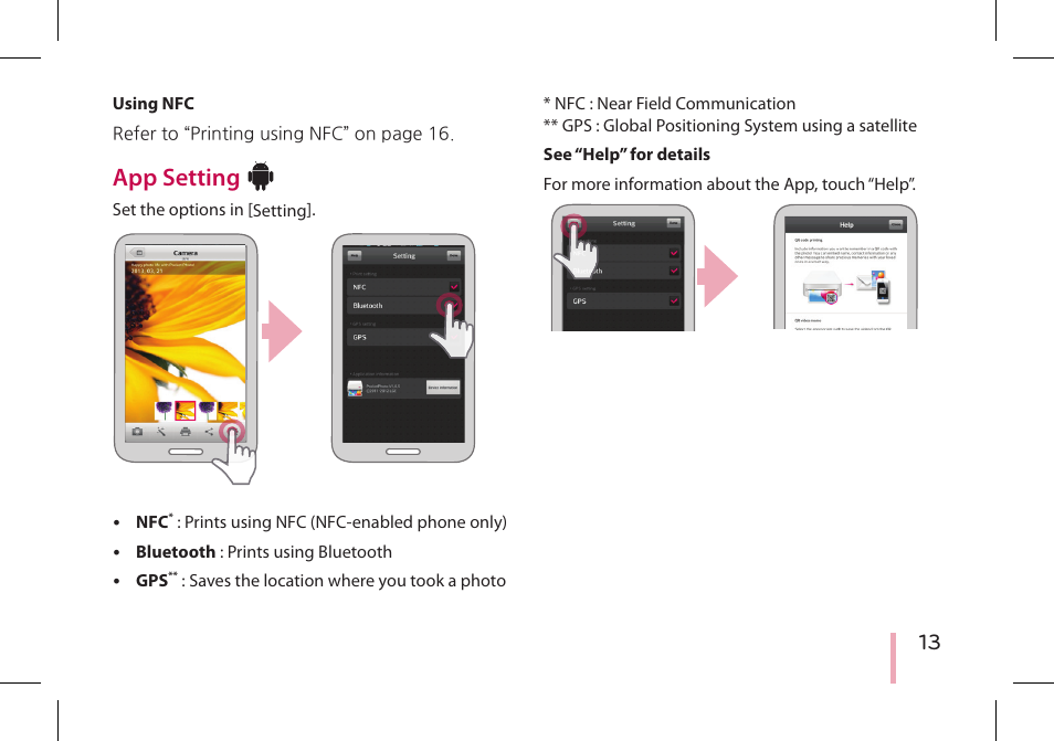 App setting | LG PD233 User Manual | Page 13 / 28