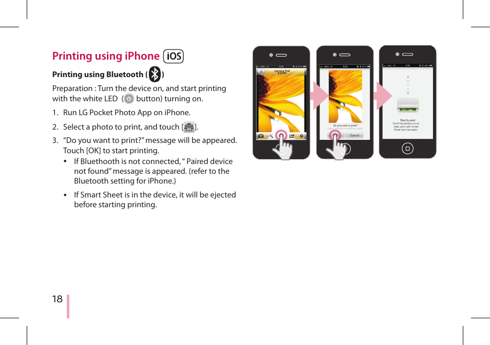 Printing using iphone | LG PD233 User Manual | Page 18 / 28