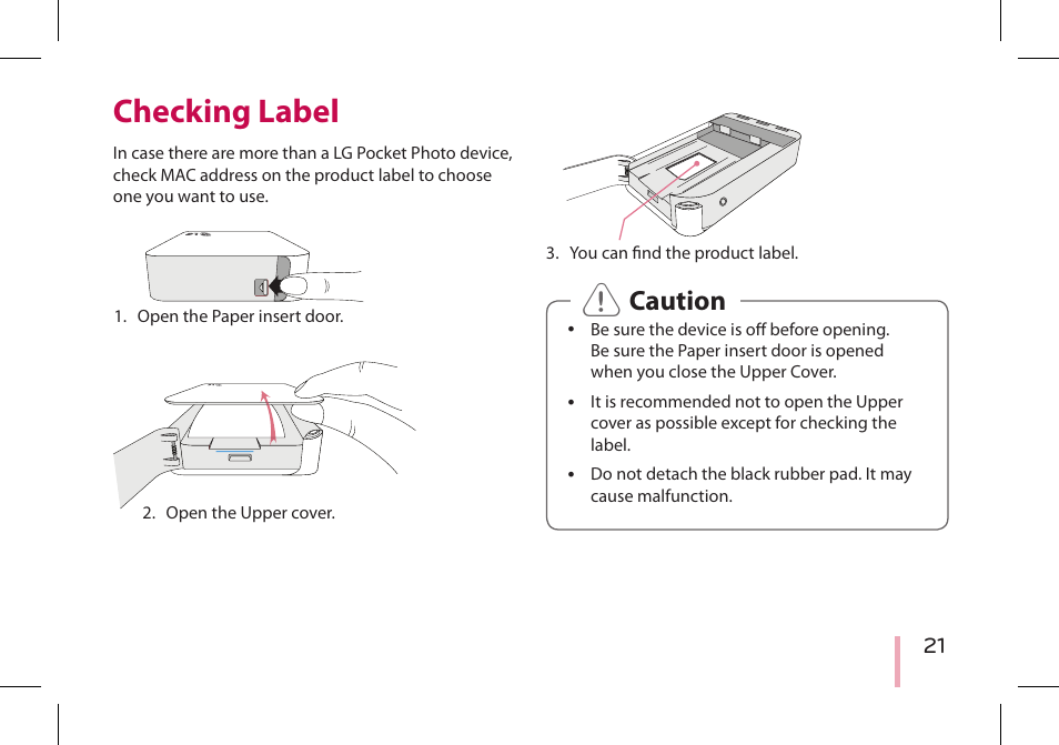 Checking label, Caution | LG PD233 User Manual | Page 21 / 28