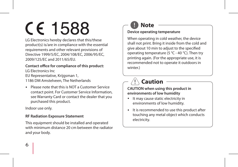 Caution | LG PD233 User Manual | Page 6 / 28