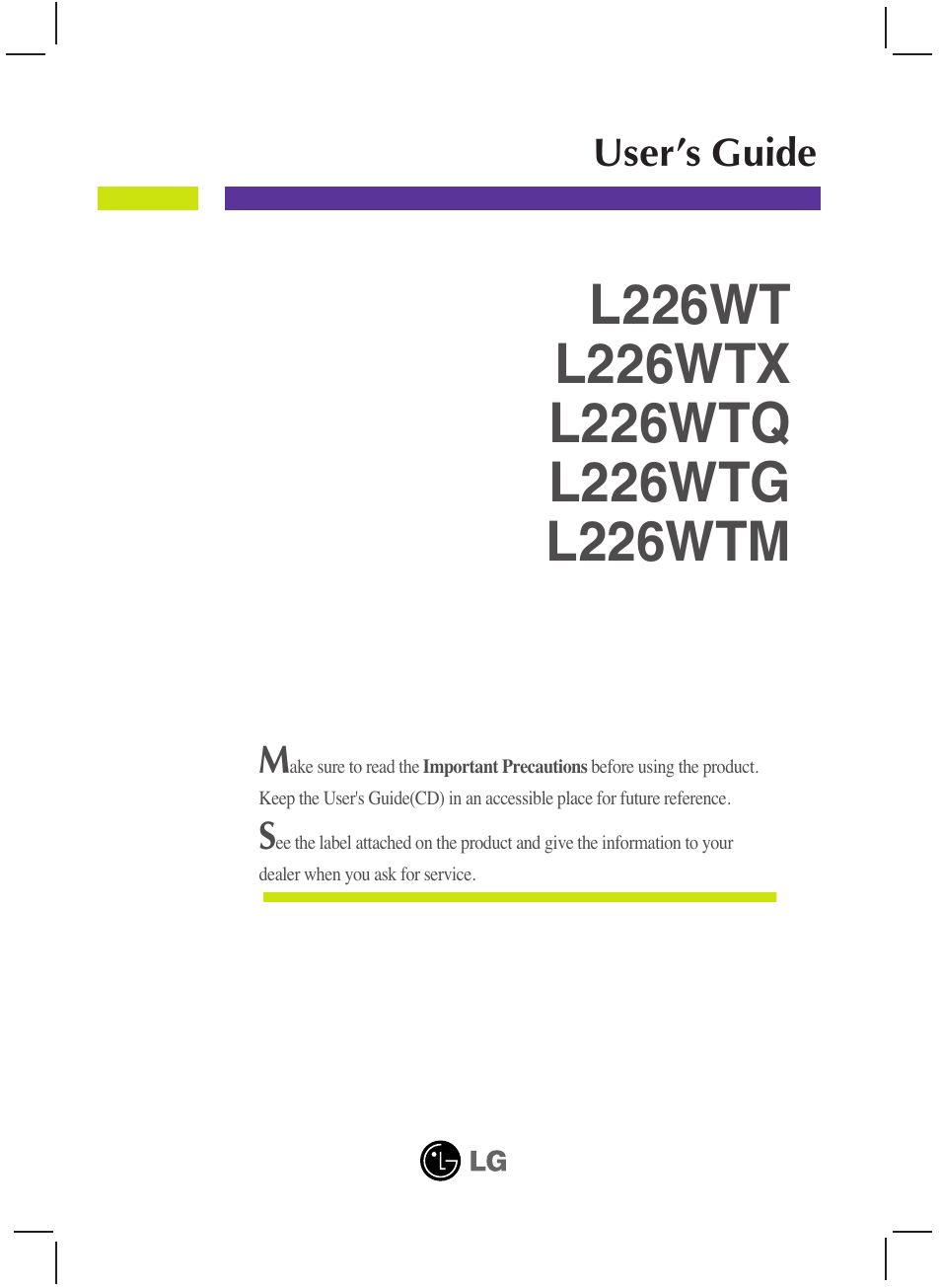 LG L226WTQ-SF User Manual | 26 pages
