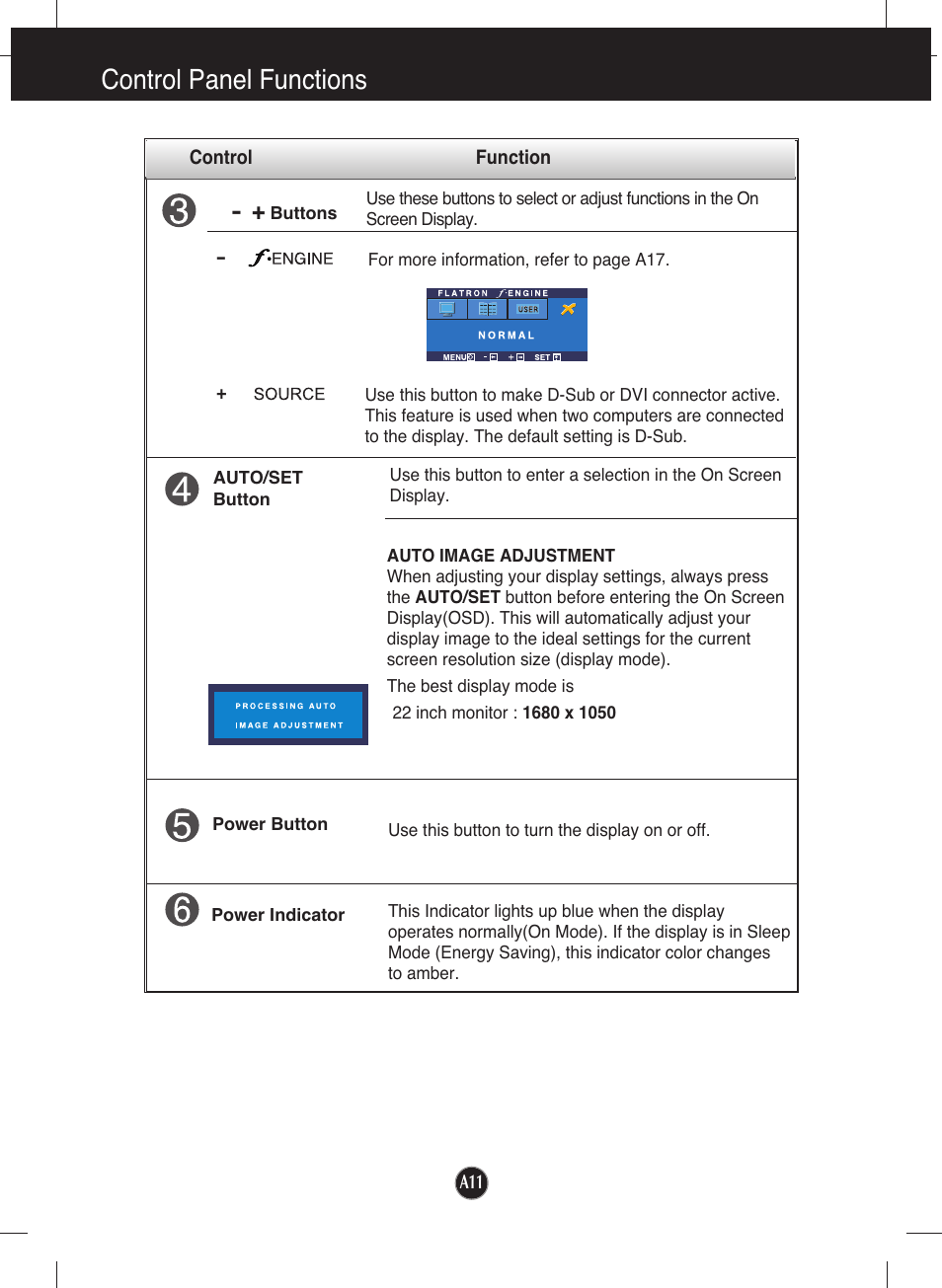 Control panel functions | LG L226WTQ-SF User Manual | Page 12 / 26