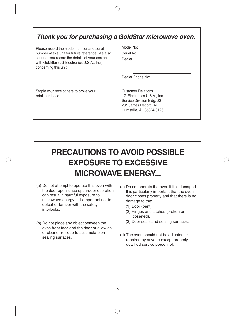 LG MV-1501B User Manual | Page 2 / 30