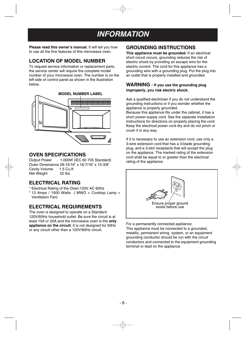 Information | LG MV-1501B User Manual | Page 6 / 30