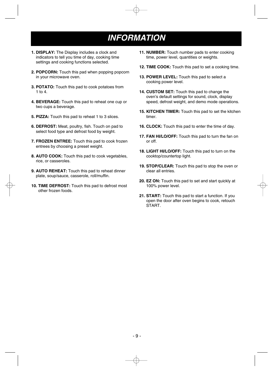Information | LG MV-1501B User Manual | Page 9 / 30