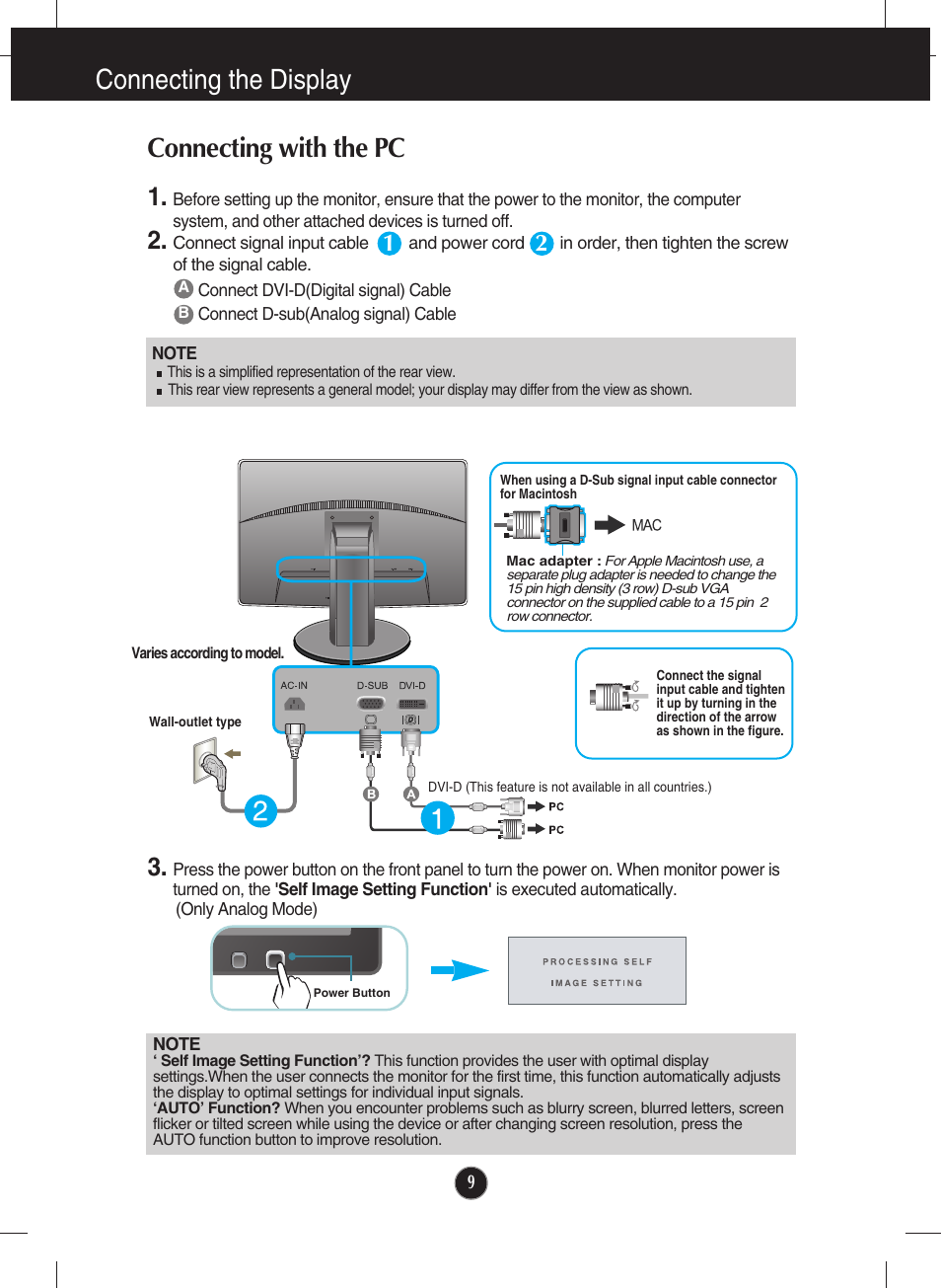 Connecting with the pc, Connecting the display | LG E2210P-BN User Manual | Page 10 / 30