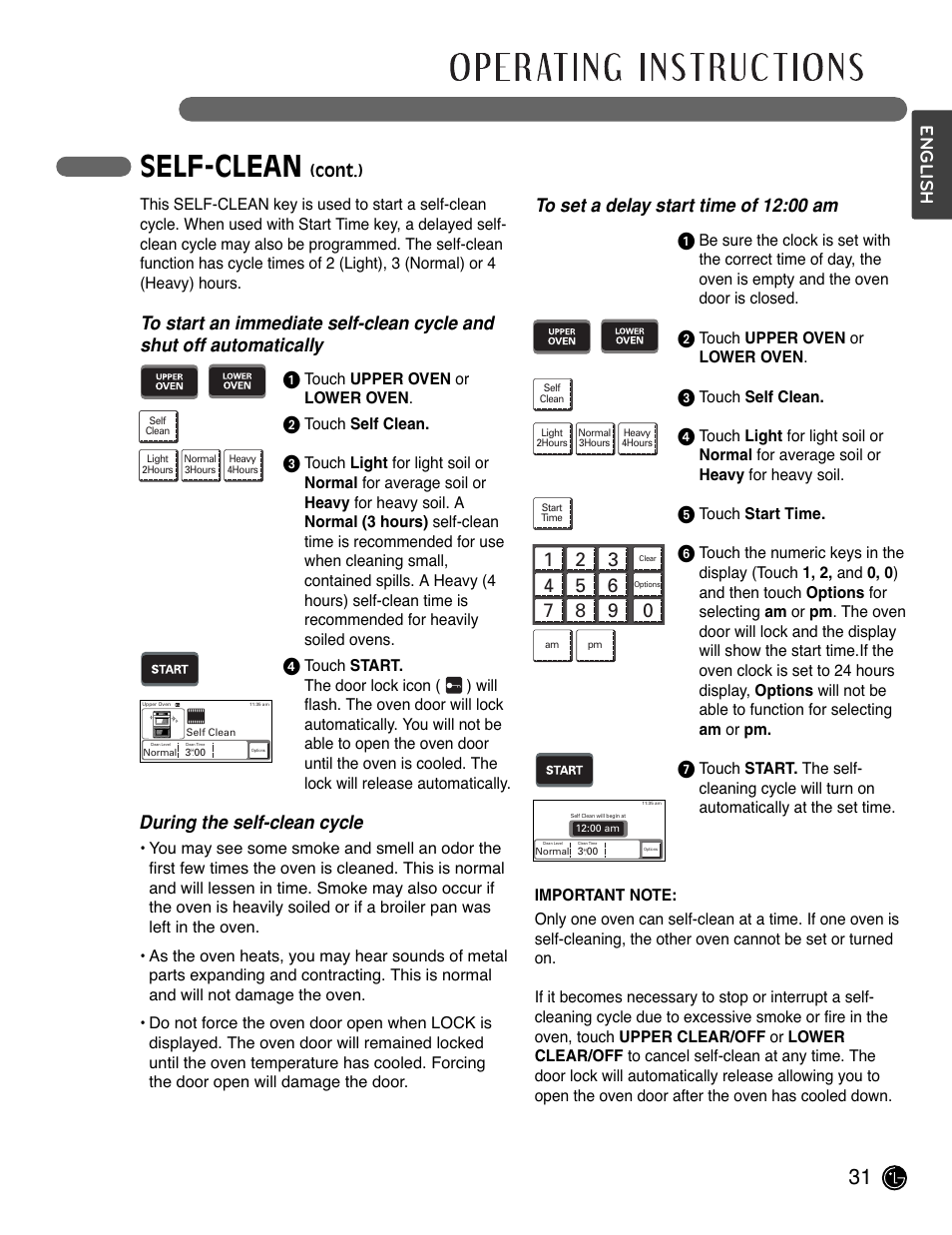 Self-clean, English, Cont.) | LG LSWD305ST User Manual | Page 31 / 80