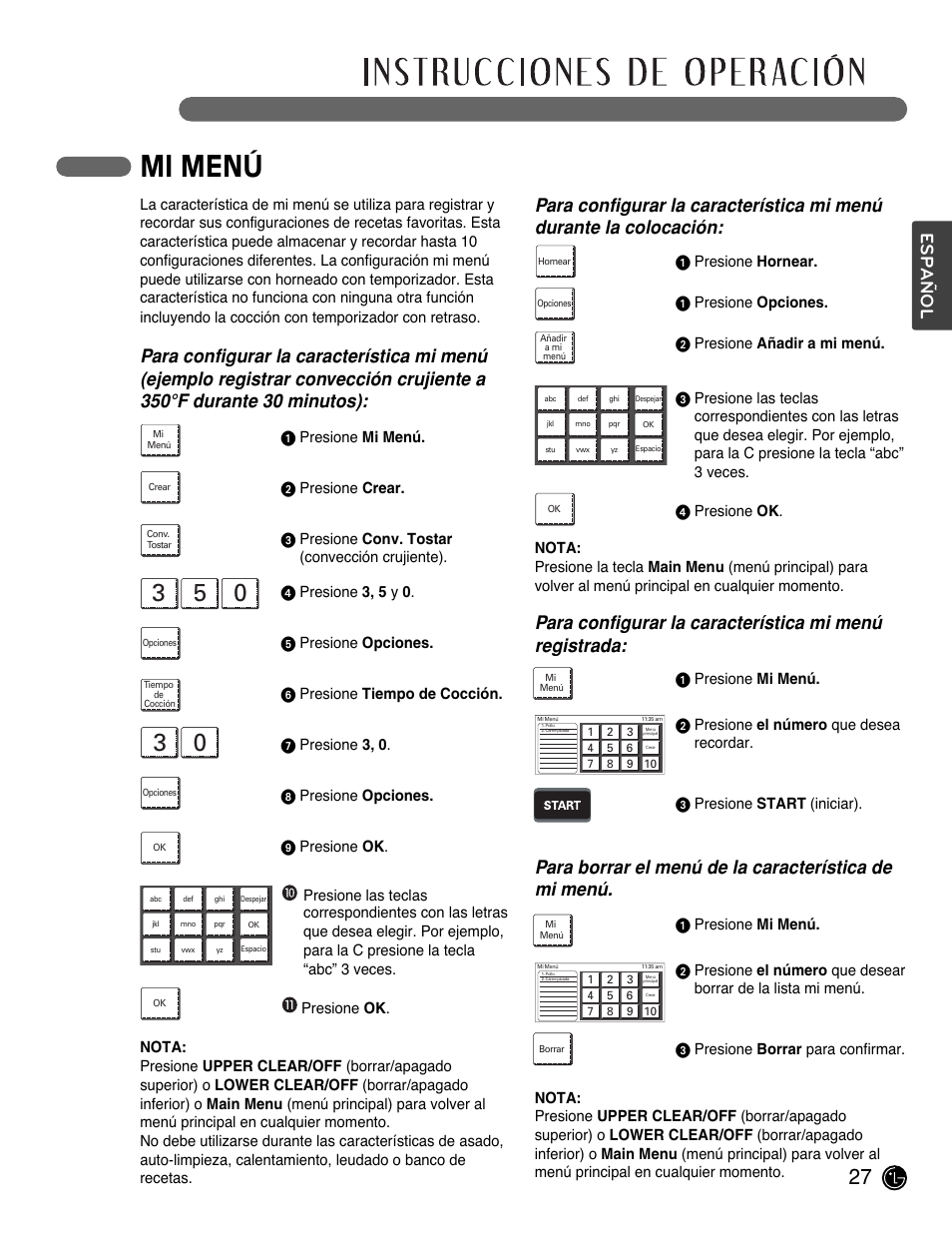 Mi menú, Español | LG LSWD305ST User Manual | Page 67 / 80