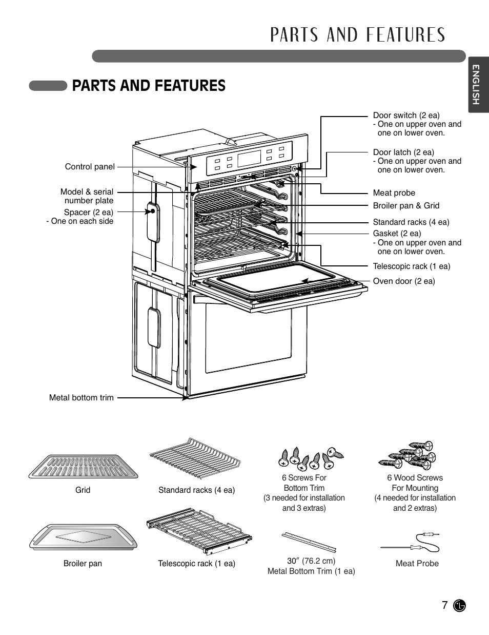 Parts and features | LG LSWD305ST User Manual | Page 7 / 80