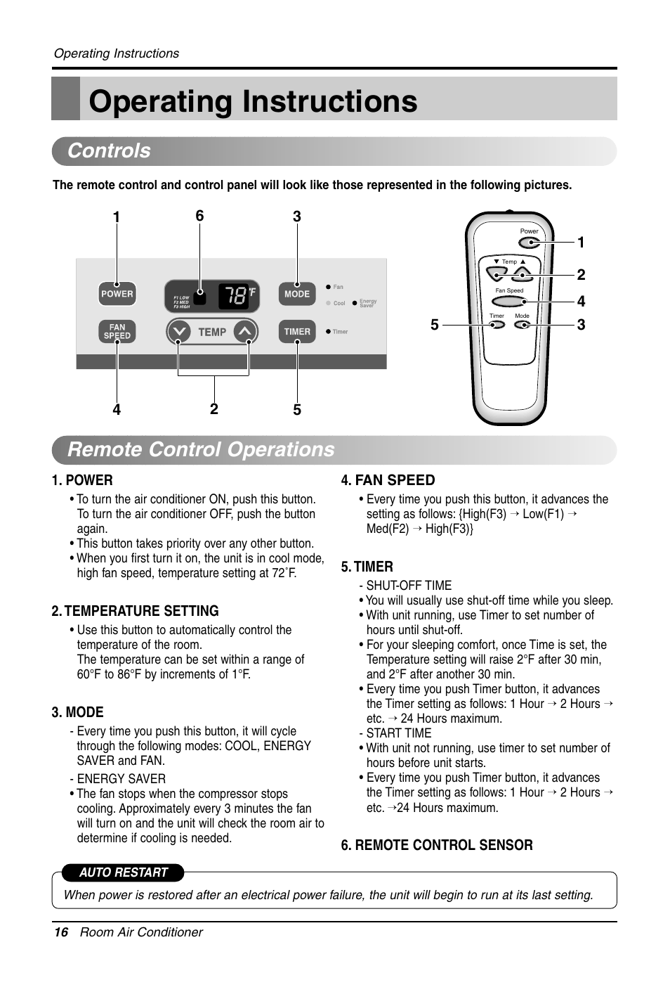 Operating instructions, Controls remote control operations | LG LW1011CR User Manual | Page 16 / 47