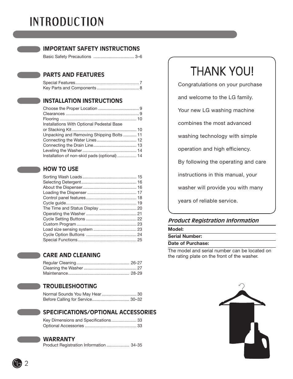 LG WM2050CW User Manual | Page 2 / 108