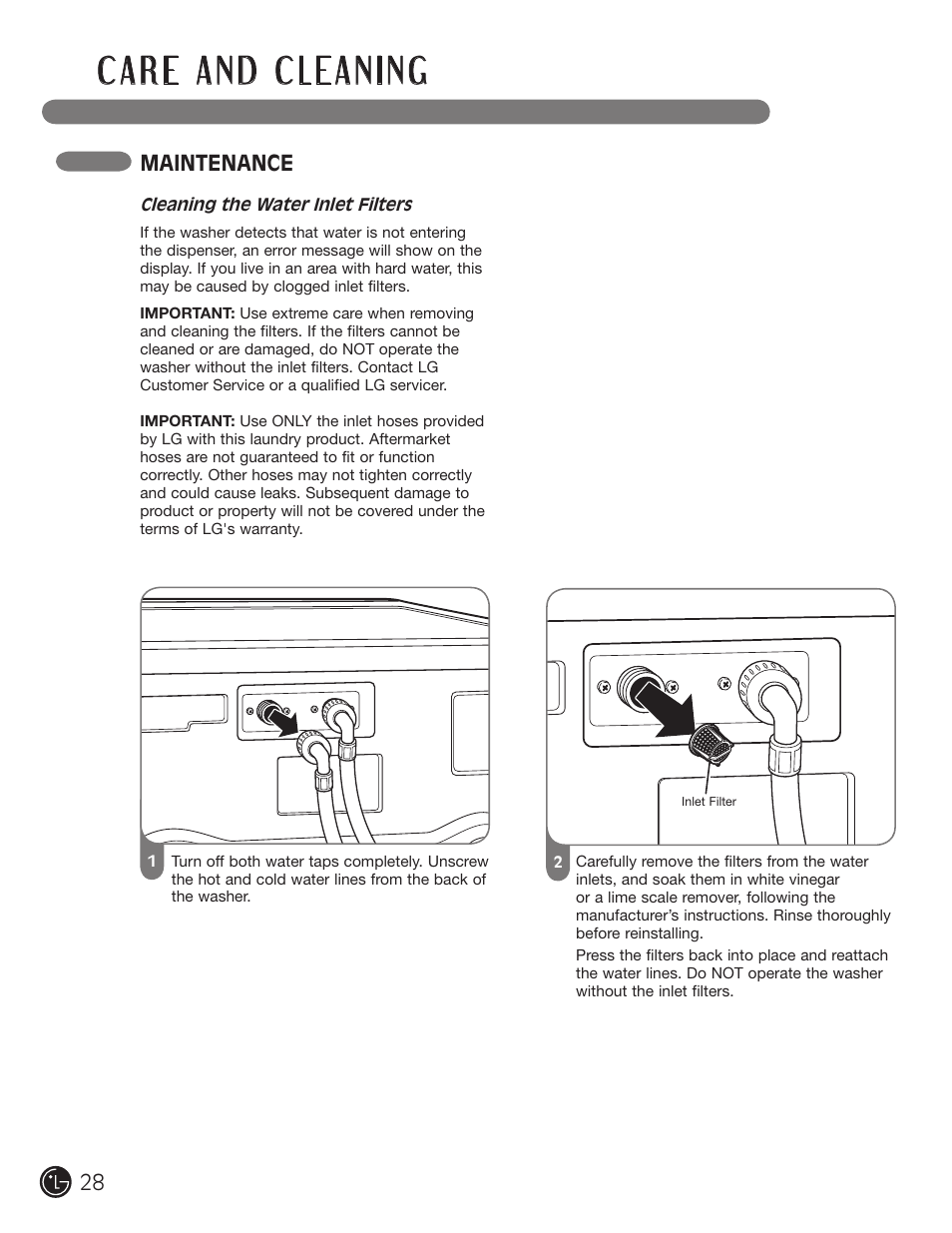 Maintenance | LG WM2050CW User Manual | Page 28 / 108