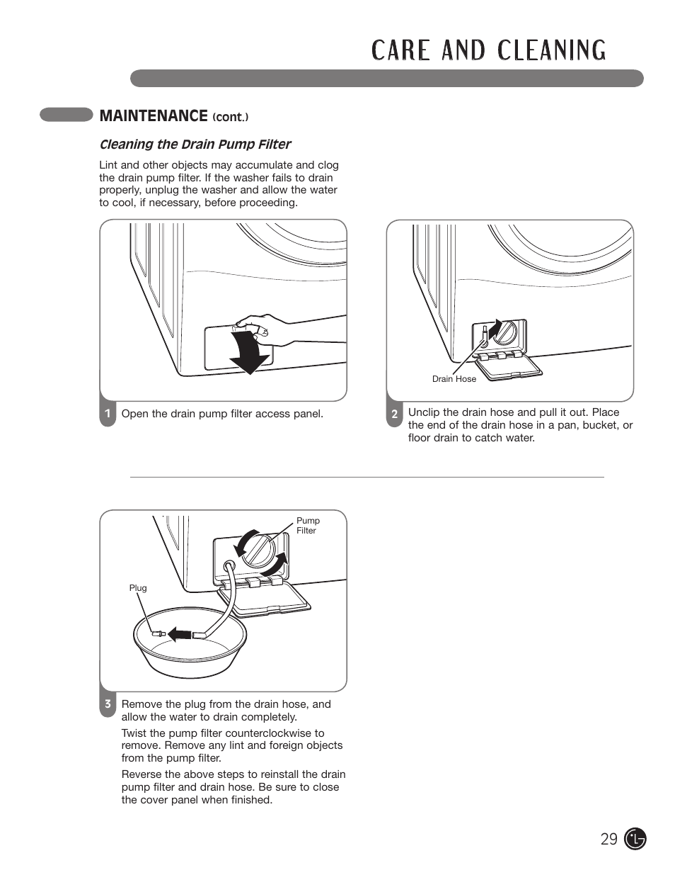 Maintenance | LG WM2050CW User Manual | Page 29 / 108