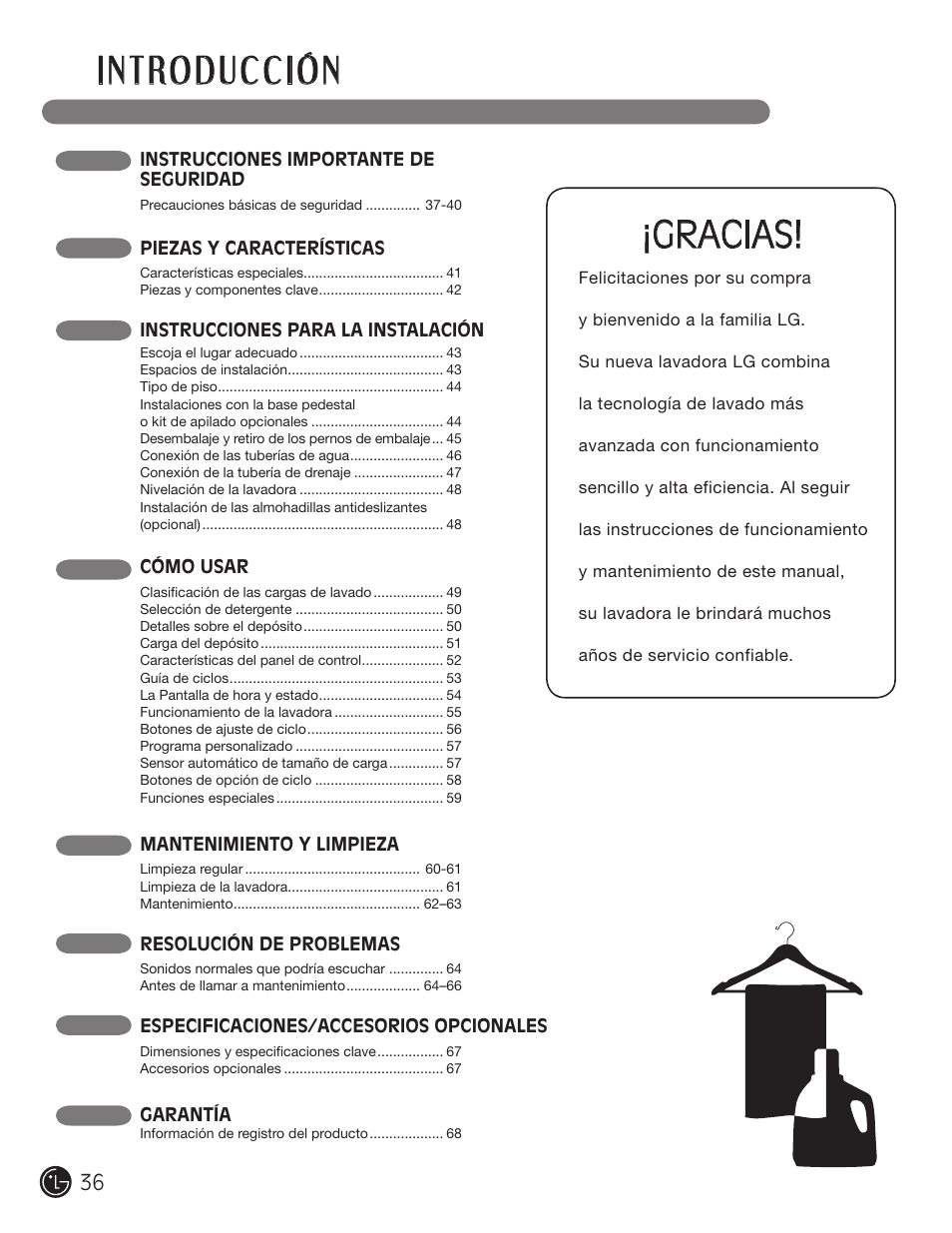 Gracias | LG WM2050CW User Manual | Page 36 / 108