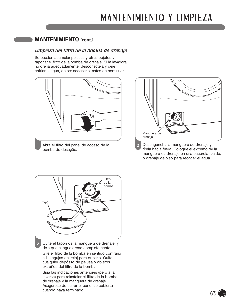 Mantenimiento | LG WM2050CW User Manual | Page 63 / 108