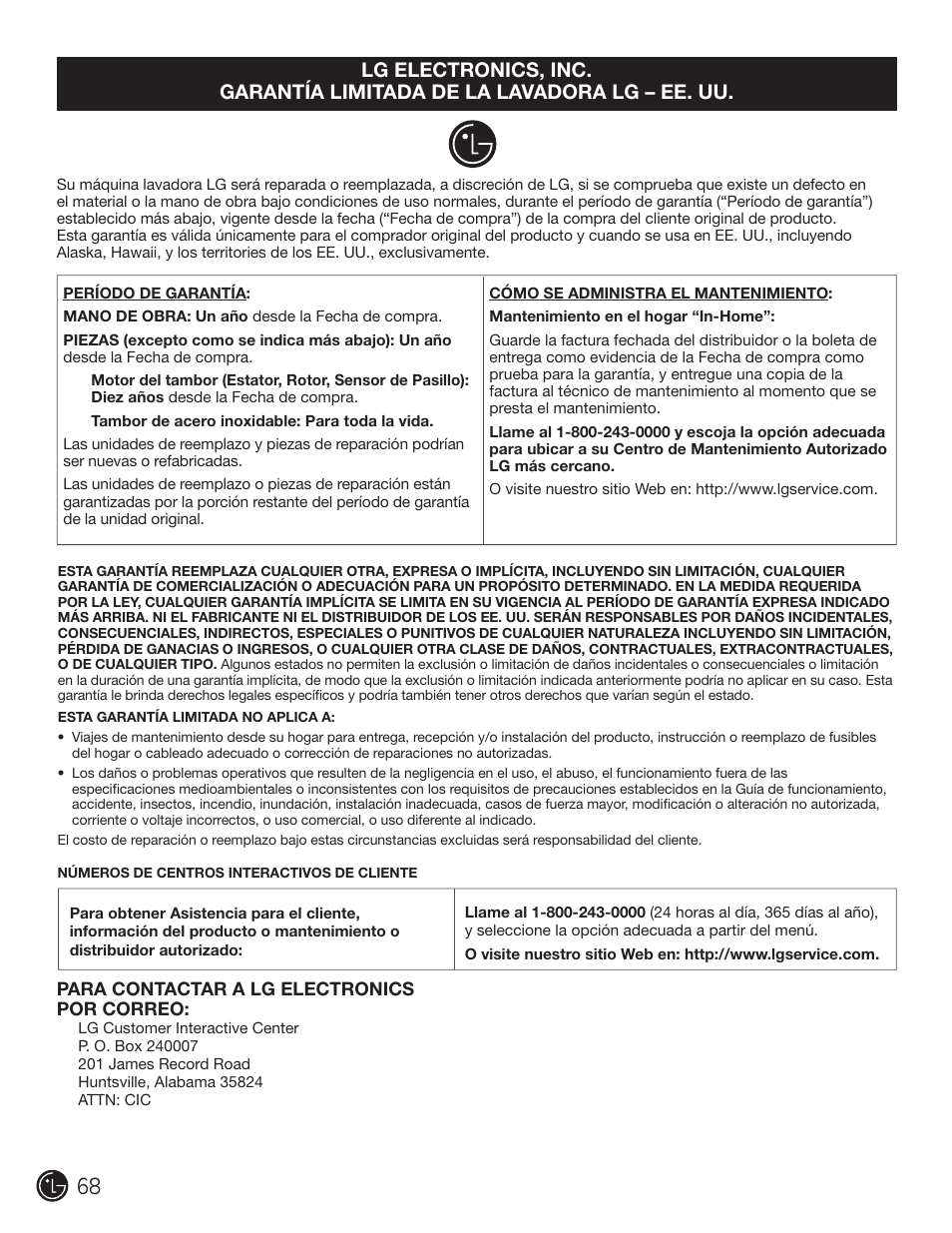 LG WM2050CW User Manual | Page 68 / 108