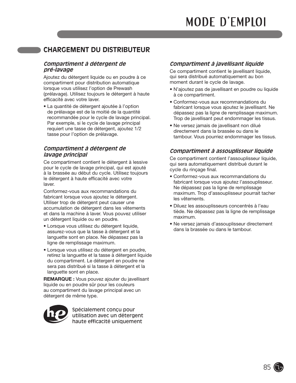 Chargement du distributeur | LG WM2050CW User Manual | Page 85 / 108