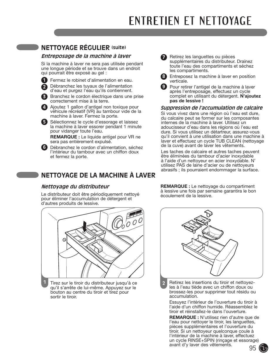 Nettoyage régulier, Nettoyage de la machine à laver | LG WM2050CW User Manual | Page 95 / 108