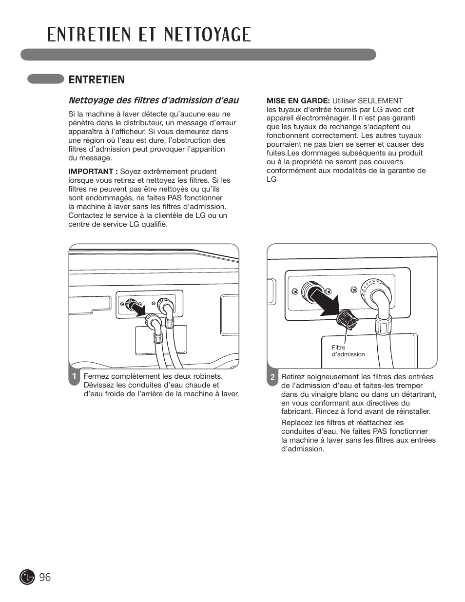 Entretien | LG WM2050CW User Manual | Page 96 / 108